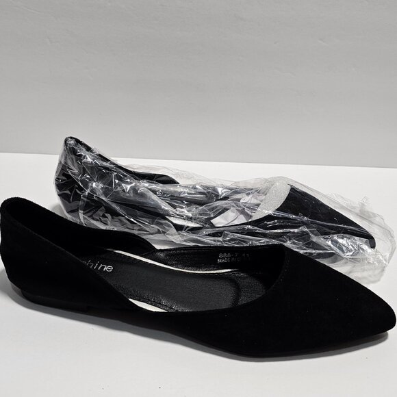 Black Meeshine Womens Pointed Toe Ballet Flats Comfort Suede Slip On Flats - Picture 2 of 7